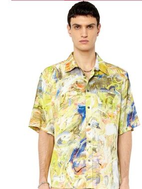 Diesel S-UMBE-SSL-PRINT Abstract Paint Short Sleeve Shirt - IT 50 (US Large)